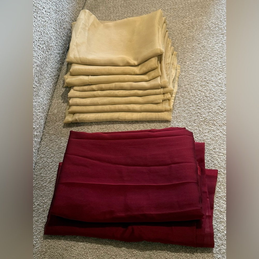 Gold curtains panels 8 pieces and 2 long size burgundy color curtins for design